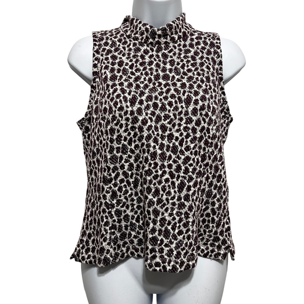 Anthropologie Akemi Kin Indie Top S Brown Leopard Mock Neck Metallic Knit Tank